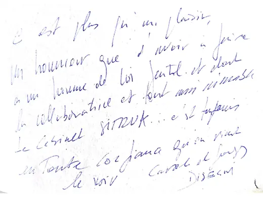 Note manuscrite : C’est plus qu’un plaisir, un honneur que d’avoir à faire à un homme de loi gentil et dont …