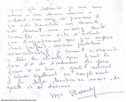 Note manuscrite : Merci Mtre Sitruk. Je me suis adressé à vous dès mon arrivée à Ashdod. Vous avez été préci…